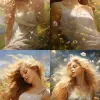 夏日的微风吹过美女的头发，闻到花香，美女闭上眼睛静静地听着什么--ar 9：16