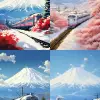 富士山，火车，雪  --ar 9:16