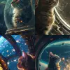 一只猫坐在宇宙飞船上，回头看地球
--ar 9：16