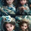  One-year-old girl, The blue dragon, golden, Lovely, Front, Smile, highangle view, dark hair, big eyes, smile, stylish costume, marine design   --aspect   9:16   --s   250