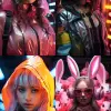 one of the women in the photo is wearing neon neon, in the style of vray tracing, dystopian cartoon, bunnycore, zhang jingna, cult party kei, nikon d850, leather/hide  --v  5.2  --s  250  --ar  71:128