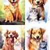 Smiling cat and dog, Cartoon style, Water color drawing, 8K   --ar 3:4