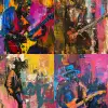 在巴斯奎特风格的油画现场表演的详细油画。pop color—ar 3：4