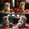 A kitten, playing with a ball of wool on the table
