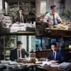 An Asian man, 30 years old, white-collar worker, in the office, working hard