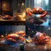 On the basis of the third image, add water droplets on the surface of the seafood to make the light brighter, and render with a virtual engine