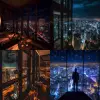 Overlooking the city's lights from a height of 30 floors at night
