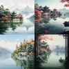 具有空灵感的中国风湖泊湖畔边