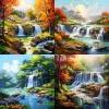 画出美丽的自然景物，瀑布、落在草地上的树叶，写实的画风，真实的细节和氛围，阳光和阴影，突出田野的层次感和立体感，明亮的色彩，广角视角，描绘和纹理呈现，——ar 9:16