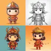 帮助画一个可爱的，线条的古代中国将军的吉祥物