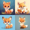 small cute fox, 2D art, vector style, cartoon style