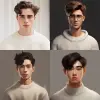 1名男性，大学生，白色毛衣，宽肩，高鼻梁，浓眉，