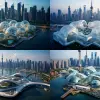 航拍上海天际线，普通建筑，一座奇特的建筑，一座透明的充气建筑，--AR15：10--风格原始--S 250