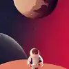 1 astronaut on a small planet + clean vector + by 3d motion graphics   --no robot --w 1024