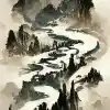 千里江山&柔和的照明，印象派，中国水墨画，艺术的潮流--AR1：10--高光