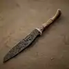 scramasaxe with a damascus blade and a carved ivory handle, realistic details, intricate, 3D 8k octane render