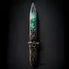 A beautiful dagger::3 norse runes engraved in steal. Sharp, looking lethal . Inlaid with glowing gem.