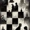 黑纸，白色色调，棋盘插图设计马克·西蒙内蒂和迈克·米格诺拉+复杂的水墨插图+完美的对称性-h 400