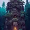 最终幻想风格的隐藏森林神庙，吉卜力工作室，动漫，野性的呼吸，黑暗的森林--Ar9：16--Q2