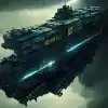 赛伯朋克航空母舰货运飞船在太空中强烈类似于工业宇宙飞船设计概念艺术，作者：David Levy，Eve Online，精英危险，艺术状态，黑色电影--AR 89：144--Upllight