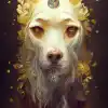 狗狗肖像：：1戴着王冠，神圣的，精灵的，神的光线，轻雾，情绪，完美的眼睛对齐，详细，对称，白色墨水，金叶，乳白色，魔术，对称，详细的错综复杂，神圣的几何图形，氛围，高细节，黑暗幻想，氛围，黑暗分形，详细，8k分辨率，辛烷，电影照明，史诗般的氛围，史诗般的情绪，虚幻的引擎渲染，辛烷渲染，概念艺术，照片真实感，环境，体积照明，VFX，-ar 9：16