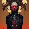 对称，黑色赛博朋克插图，邪恶，女性，电影虚幻引擎，极致主义，对称，彼得·莫尔巴赫，马克·西蒙内蒂，迈克·米格诺拉，详细，错综复杂的水墨插图--AR 9：16