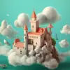 UI/UX、pinterest、网络3D插图、富有想象力的人、用奇幻场景、云、城堡、梦幻配色方案进行创作，作者：Oliver Jeffers，异想天开的背景--v 5.1 --原始风格