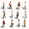 a series of [people] are shown in isometric fashion, in the style of small brushstrokes, white background, simple colors, casts of spaces, simple colors --v 5.2