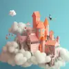 UI/UX、pinterest、网络3D插图、富有想象力的人、用奇幻场景、云、城堡、梦幻配色方案进行创作，作者：Oliver Jeffers，异想天开的背景--v 5.1 --原始风格