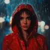 一个穿着红色雨衣的女人站在雨中，Hedi Xandt的真实感画作，出现在cg社会上，艺术摄影，behance hd，红移，用尼康d750拍摄的照片