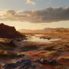 saharian landscape at sunset , 4k ultra realism, BY Anton Gorlin, trending on artstation, sharp focus, studio photo, intricate details, highly detailed, by greg rutkowski 