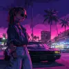 洛杉矶夜晚的浪涛女孩，Synthwave美学。Don Bluth的艺术