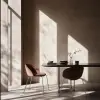 USM Haller Table在专业摄影工作室拍摄，Fujifilm GFX 100 S，GF 80 mm f/1.7镜头，桌子优雅简约，精致的饰面，在展示桌子干净的环境中