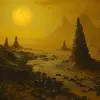 沙漠行星的图像，洛夫克拉夫特风格，哈德森河学派，尖刺丘，金光，详细描绘，富士自然1600，区域系统
