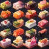 图标设计，3D，美食图标，令人垂涎，美食之光，放纵的感觉，丰富的色彩，颓废的色彩，开胃的色彩，奢华，小池一雄，干净优雅的背景：：2 --q 2 --niji 5