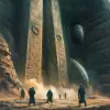 地球科学家在遥远星球上发现了古代外星考古遗址的详细场景。描绘神秘的外星文物、象形文字以及破译这个失传已久的外星文明历史的奇妙感和阴谋感