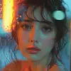 一个女孩在看着窗外摆姿势，以日本摄影风格，深青色和橙色，电影/视频，chinapunk，传统街景，流行小丑，迷人的凝视--styleum 750 --v6