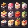 图标设计，3D，美食图标，令人垂涎，美食之光，放纵的感觉，丰富的色彩，颓废的色彩，开胃的色彩，奢华，小池一雄，干净优雅的背景：：2 --q 2 --niji 5