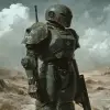 钢铁装甲士兵的兄弟情谊凝视着荒原