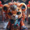 童真狮子，中国文化主题风格，虚幻引擎5，漫画面孔，龙艺术，32 k uhd，详细人物设计，20世纪60年代--styminster 750 --v 6