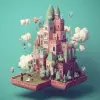 UI/UX、pinterest、网络3D插图、富有想象力的人、用奇幻场景、云、城堡、梦幻配色方案进行创作，作者：Oliver Jeffers，异想天开的背景--v 5.1 --原始风格