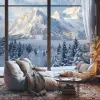 冬季氛围山上下雪~豪华客厅和柔和的爵士乐放松--s 250 --v 6.0