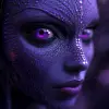 
外星女人、土著特征、紫色眼睛、摄影、电影场景、超现实主义、imagem 3D、现实主义超现实主义、透视现实主义，图像应该模仿景深和清晰度，并清晰地聚焦于角色和模糊的背景。hdr。