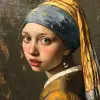 一幅戴珍珠耳环的女孩的画作，灵感来自荷兰黄金时代绘画--ar 4：5 --styminster 500 --v 6.0