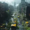 New York City 100 years after the fall of man, unihabited, post apocalypse, photo realistic --style raw --stylize 750