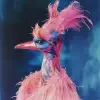 1999年巴黎妇女周，异想天开的想象力生物风格，柔和的梦想，Rouvan dongen，Sebastian Errazuriz，松井福佑子，粉红色和靛蓝色，羽毛制成