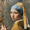 一幅戴珍珠耳环的女孩的画作，灵感来自荷兰黄金时代绘画--ar 4：5 --styminster 500 --v 6.0