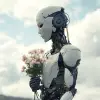 手持鲜花的超现实机器人--原始风格
