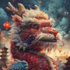 农历新年红龙，皮克斯动画风格，中国传统文化主题，错综复杂的服装，维多利亚风格的插图，欢乐的混乱，--ar 1：1 --styminster 750 --v 6