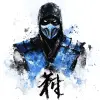 来自真人快打的《Sub Zero》，水墨艺术构思，带有印刷元素，抽象，补色，简约，中国画，白底，8 k，